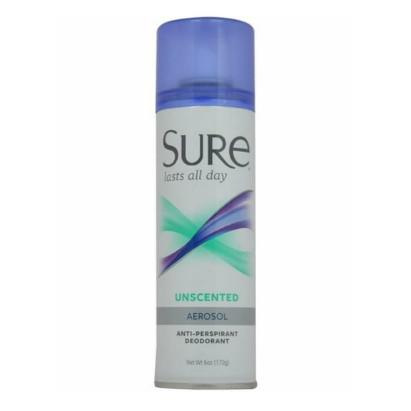 Sure Anti-Perspirant & Deodorant Aerosol Spray Unscented, 6 oz (Pack of 6)
