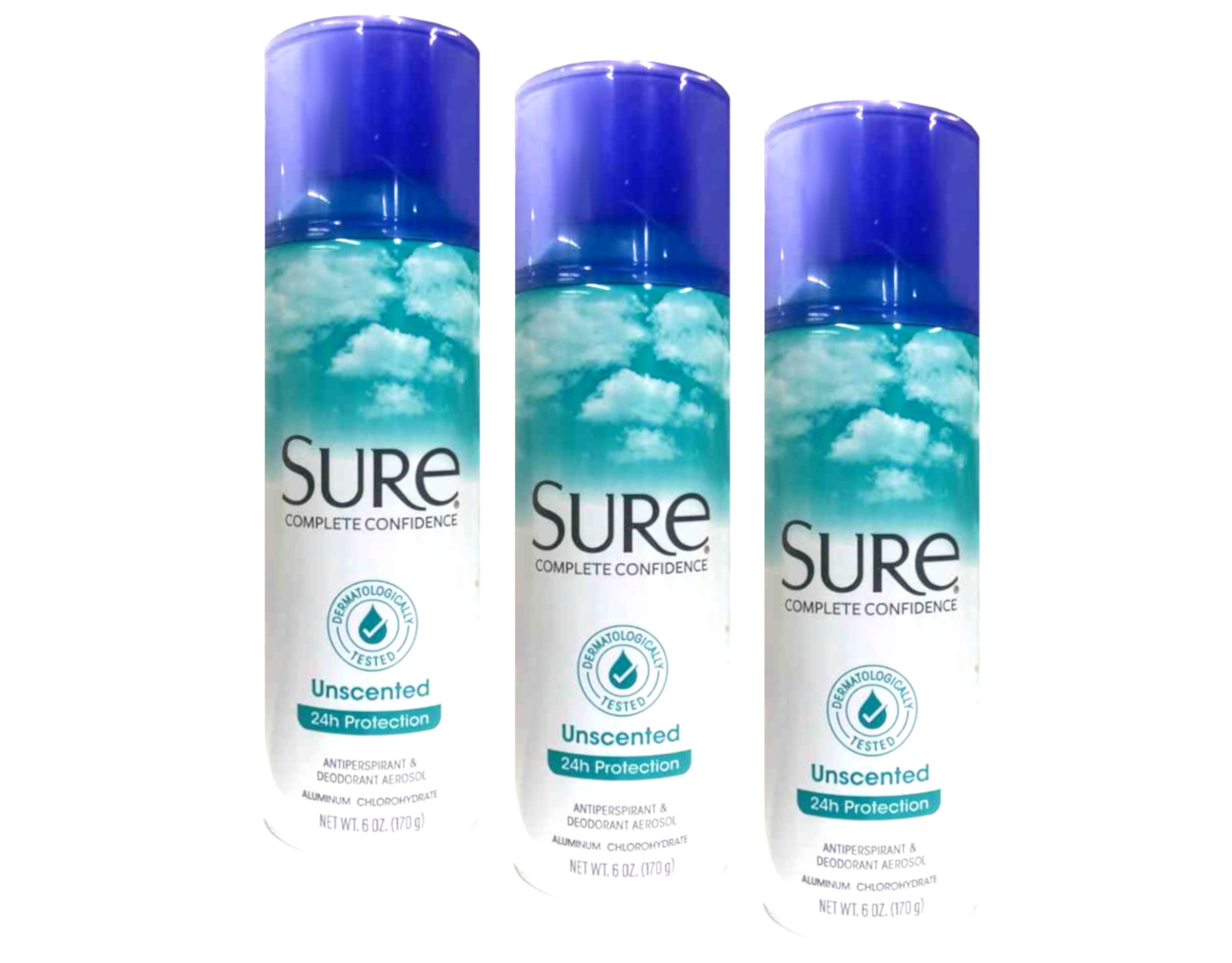 Sure Anti-Perspirant & Deodorant Aerosol, Unscented 6 oz ( Packs of 3)