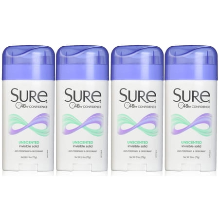 Sure Anti-Perspirant Deodorant Invisible Solid Unscented 2.60 oz (Pack of 4)