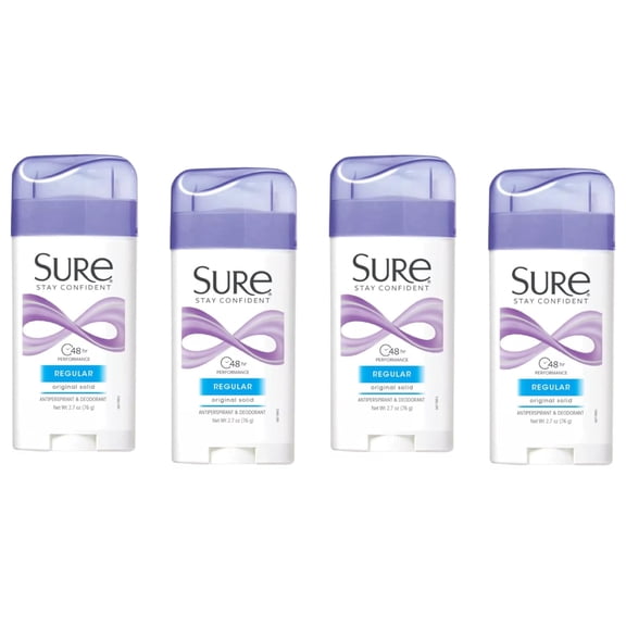Sure Anti-Perspirant & Deodorant Original Solid, Regular, 2.7 oz, 4 Pack