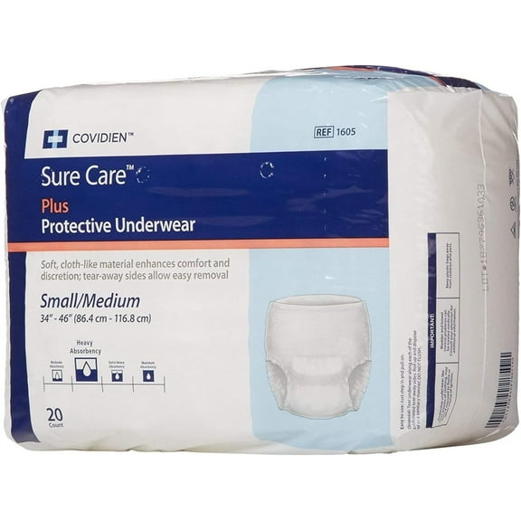 Sure Care Adult Underwear Pull On Medium Disposable Heavy Absorbency, 1605 - Pack of 20
