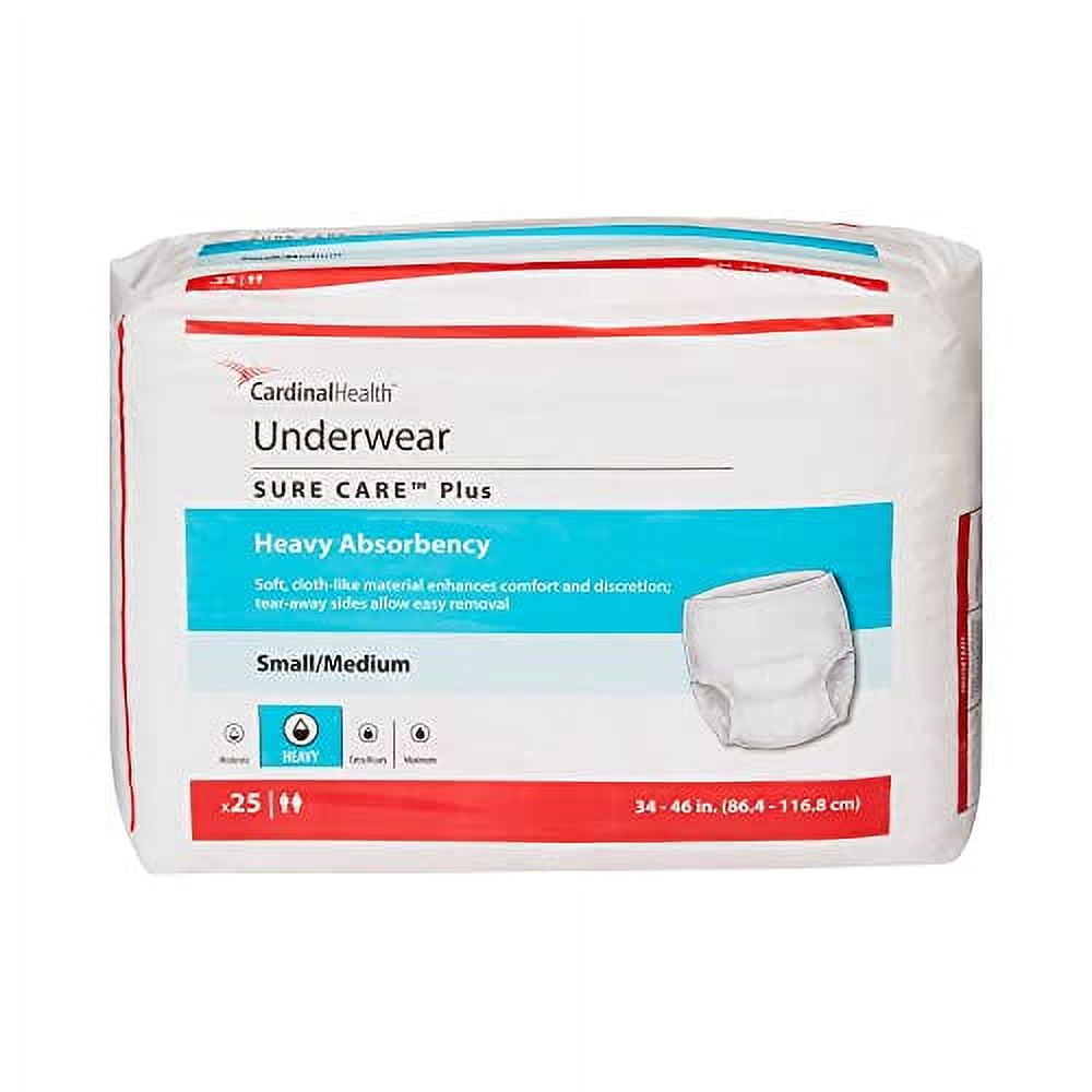 Sure Care Adult Underwear Pull-On, Small/Medium (34-46 Inch Waist/Hip), Disposable, Heavy Absorbency, 1605R - Case of 100