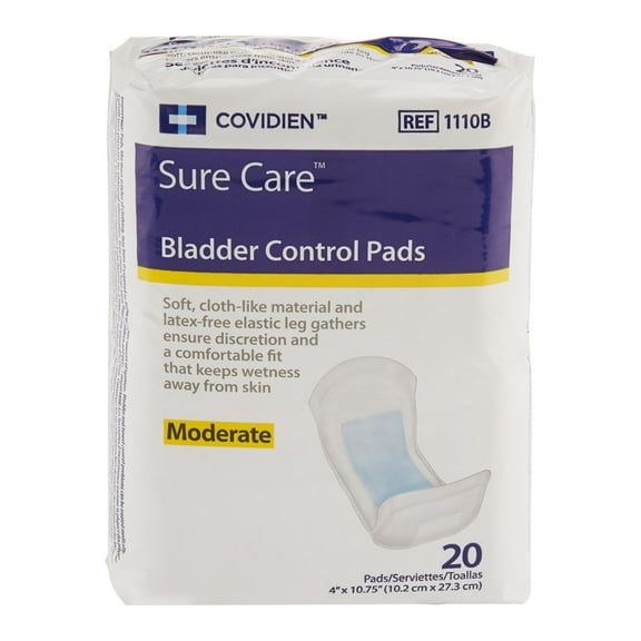 Sure Care Bladder Control Pads, Moderate Absorbency, White, Adult, Unisex, Disposable, 4 X 10-3/4 Inch