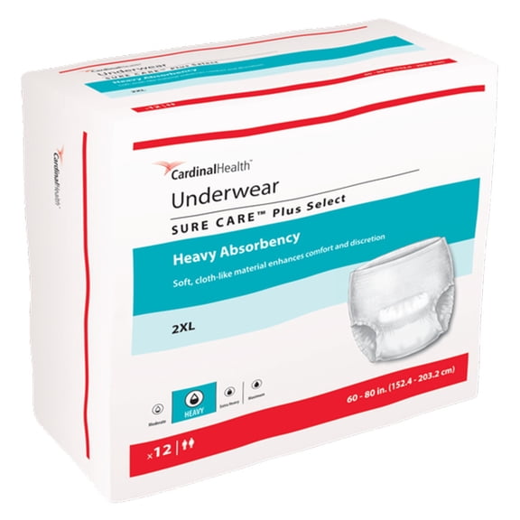 Sure Care Plus Select Disposable Underwear Pull On with Tear Away Seams 2X-Large, 1560P, Plus Select, 12 Ct