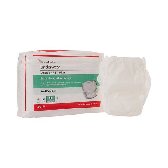 Sure Care Ultra Disposable Underwear Pull On with Tear Away Seams Medium, 1430A, 64, 80 Ct