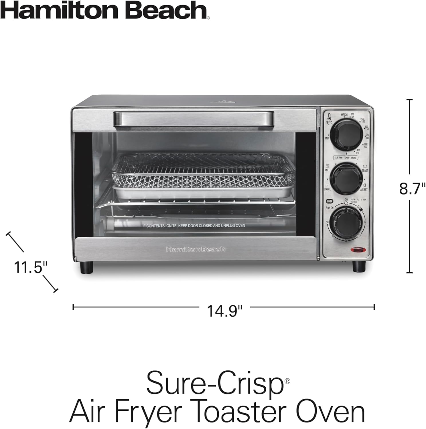 Sure-Crisp Air Fryer Toaster Oven Combo, Fits 9 Pizza, 4 Slice Capacity