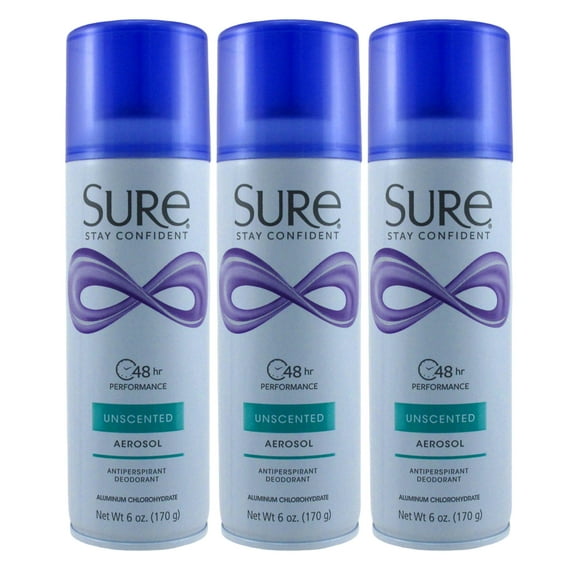 Sure Deodorant 6oz Aerosol Unscented (Pack of 3)