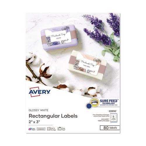 Sure Feed Glossy Labels, 2 x 3, White, 8 Labels/Sheet, 10 Sheets Pack | Bundle of 2