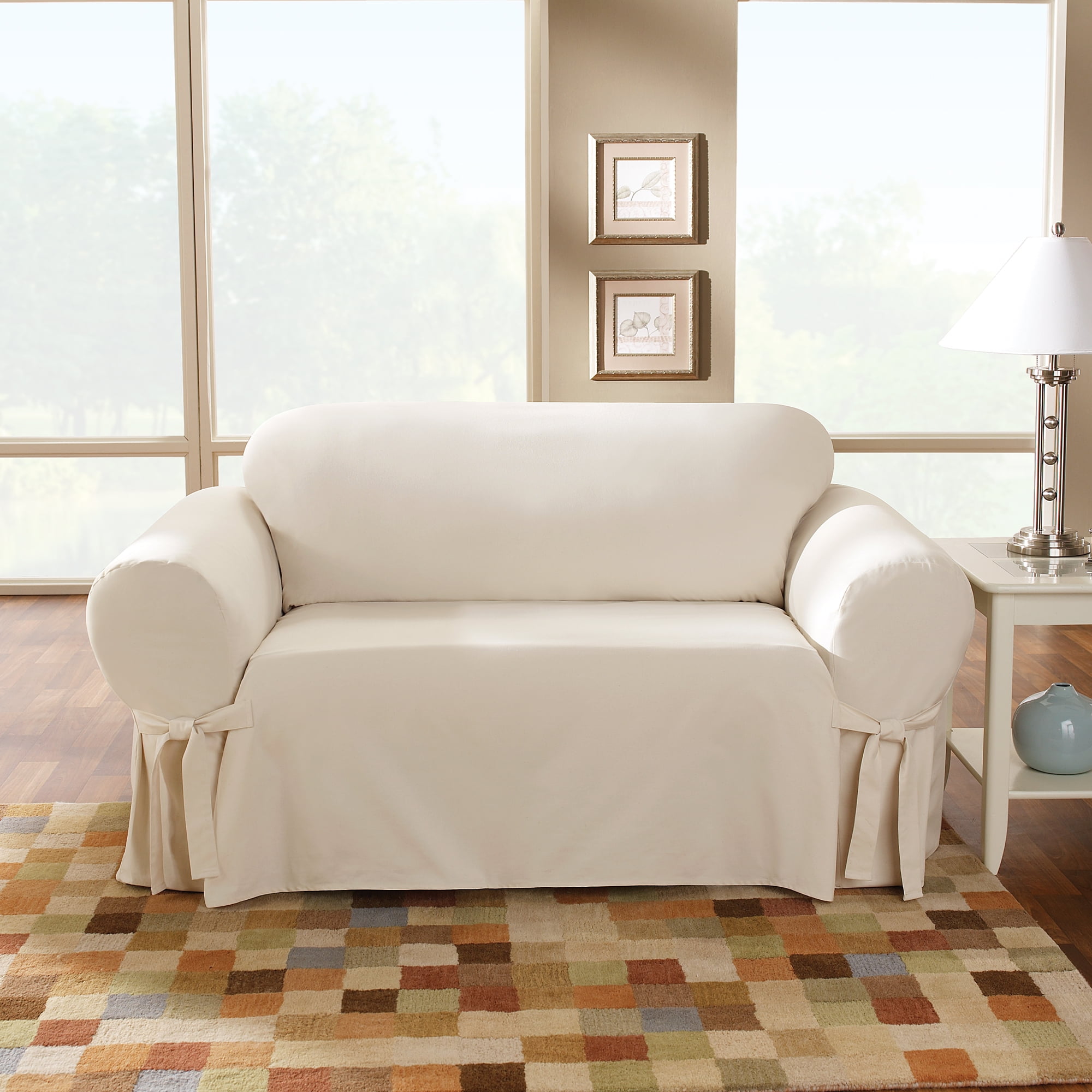 Natural Cotton Duck Box Cushion Loveseat Slipcover