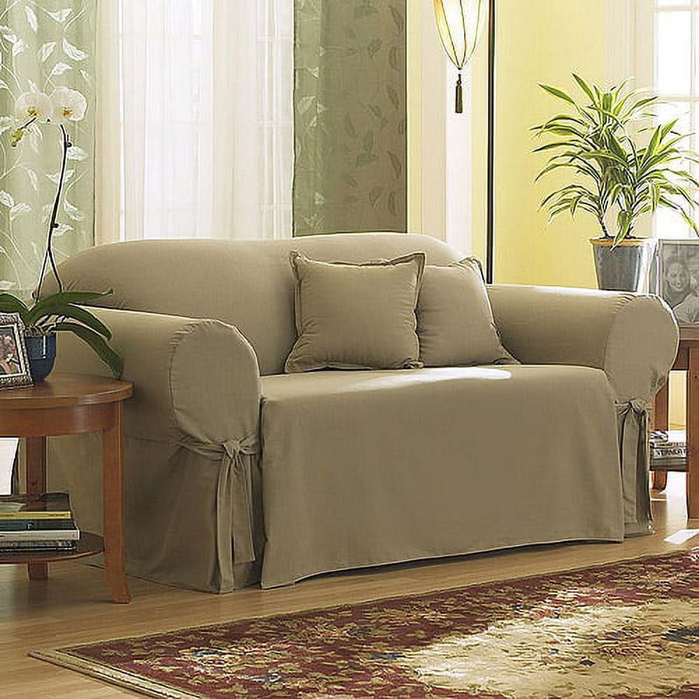 Sure Fit Cotton Duck T-Cushion Sofa Slipcover ,Natural