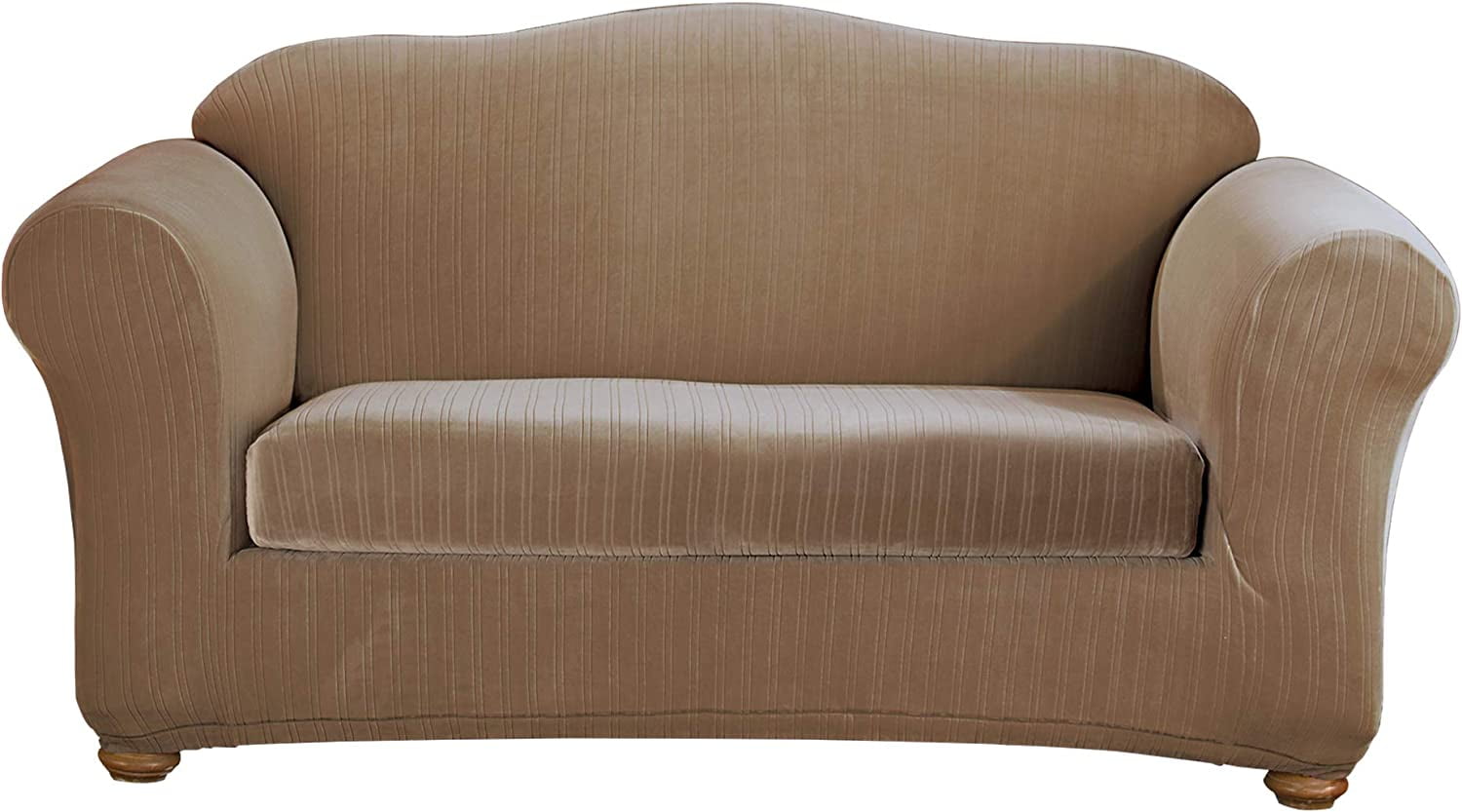 Sure Fit Stretch Pinstripe Box Cushion Loveseat Two Piece Slipcover, Form Fit, Polyester/Spandex