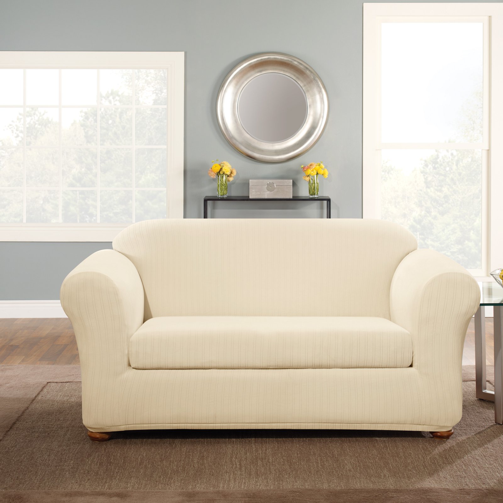 Sure Fit Stretch Pinstripe Two Piece Loveseat Slipcover - image 1 of 2