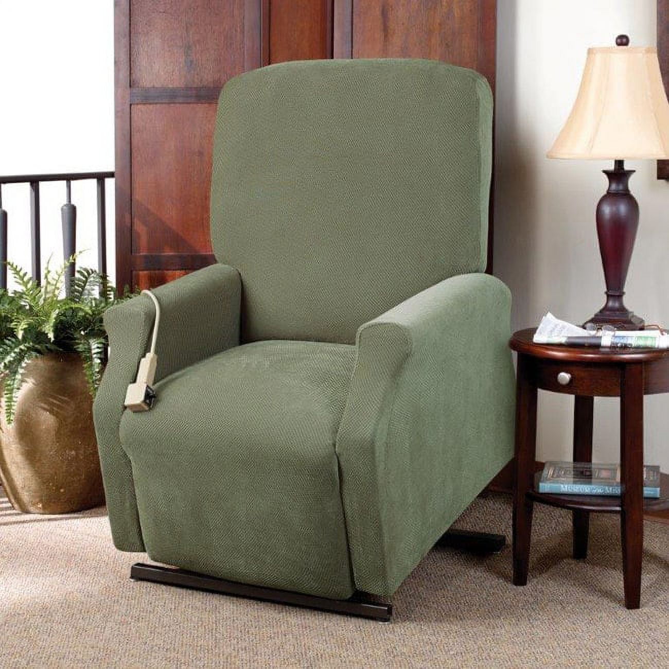 Sure Fit Stretch Pique Medium Lift Green Recliner Slipcover