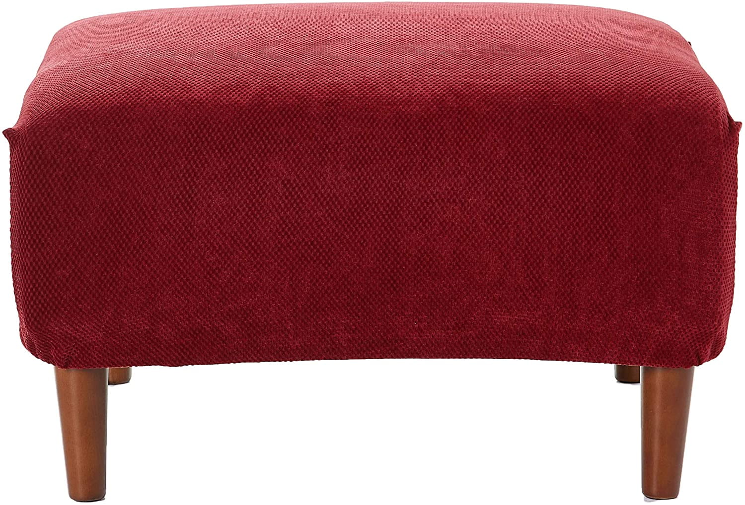 Garnet Stretch Pique 30" Ottoman Slipcover with Waffle-Weave Texture