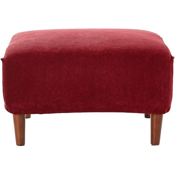 SureFit Stretch Pique Ottoman Slipcovers, Small Ottoman Covers, Single, Garnet