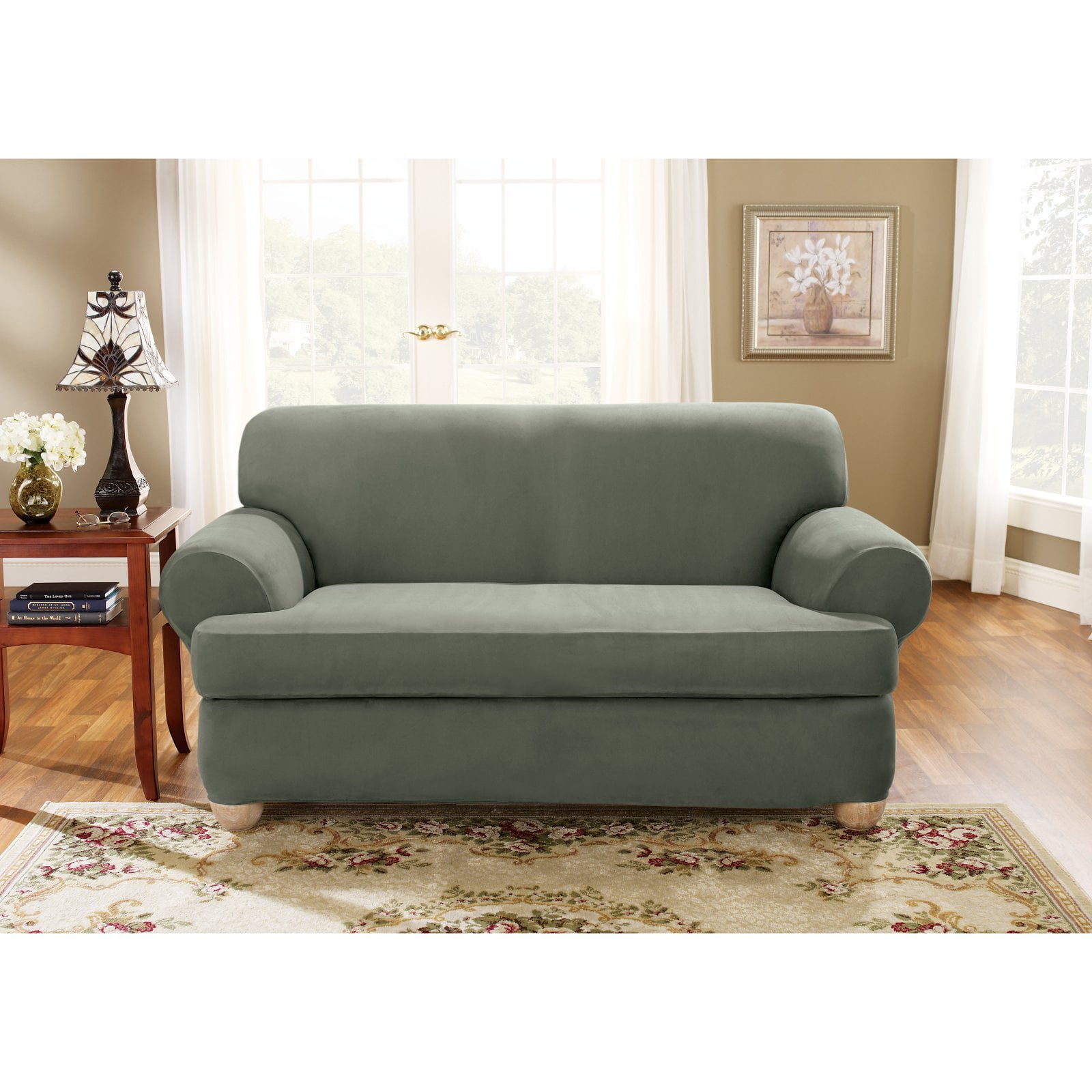 Sure Fit Stretch Suede 2 Piece T cushion Sofa Slipcover Walmart