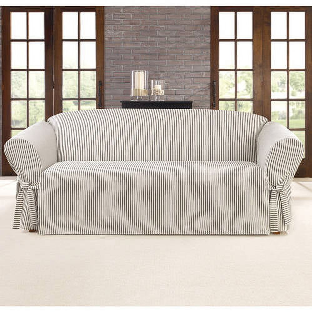 Sure Fit Ticking Stripe 1Piece Sofa Slipcover Rich Black (SF43773