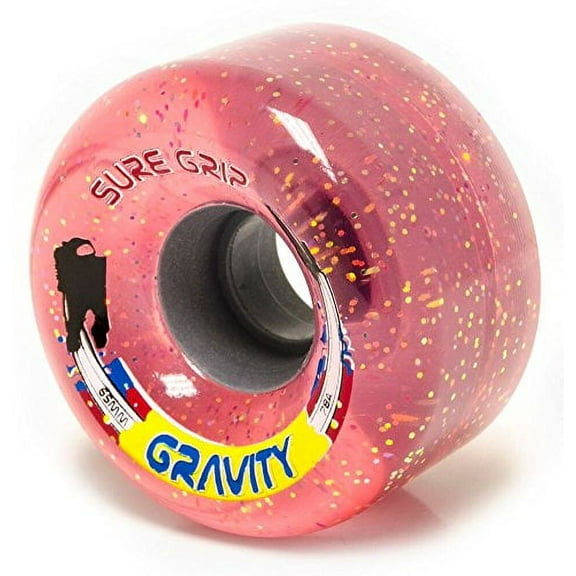 Sure-Grip Gravity Glitter Roller Skate Outdoor Wheels - Made of Super Hi-Rebound Polyurethane - Offers 78A Durometer with 65mmD X 35mmW with Durable Performance - Pink (Set of 8)