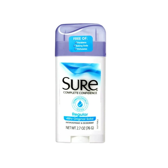Sure Original Solid Antiperspirant & Deodorant, 48HR Protection, Regular Scent, 2.7 OZ