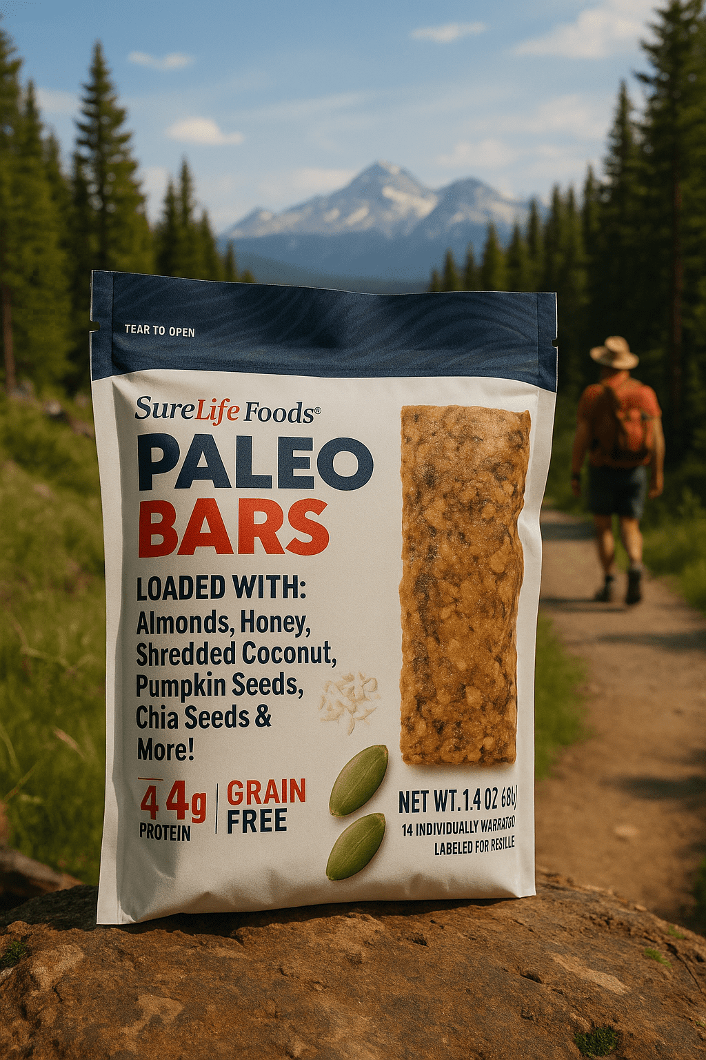Sure Life Foods Paleo Bars Grain Free Gluten Free Paleo Certified 2 pack (14 per pack) individually wrapped  Zero Cholesterol Meal Replacement Bar 2 Pack 14 Pack