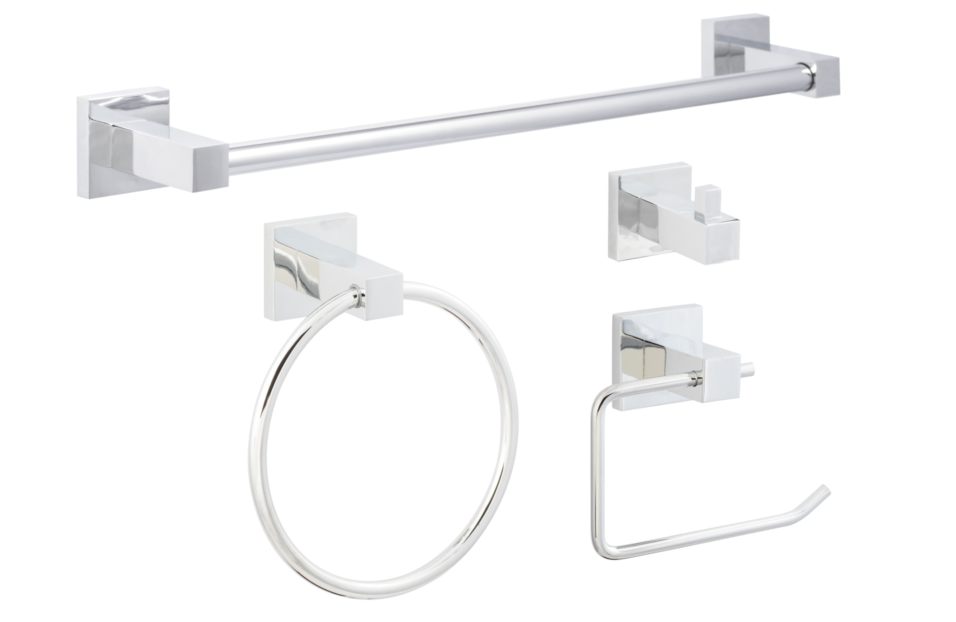 Polished Chrome Modern 4-Piece Bathroom Hardware Set