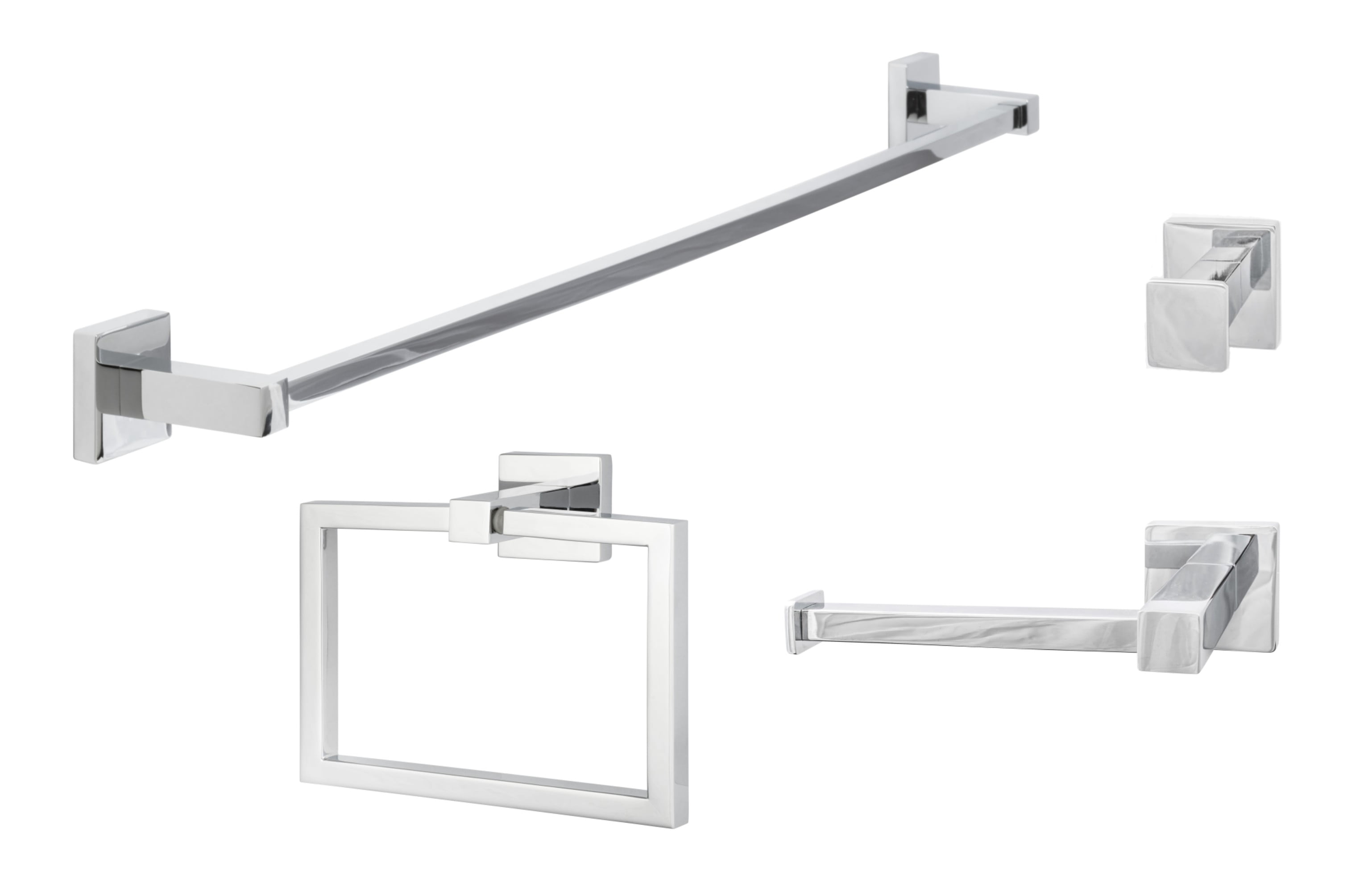 Polished Chrome Modern 4-Piece Bathroom Hardware Set