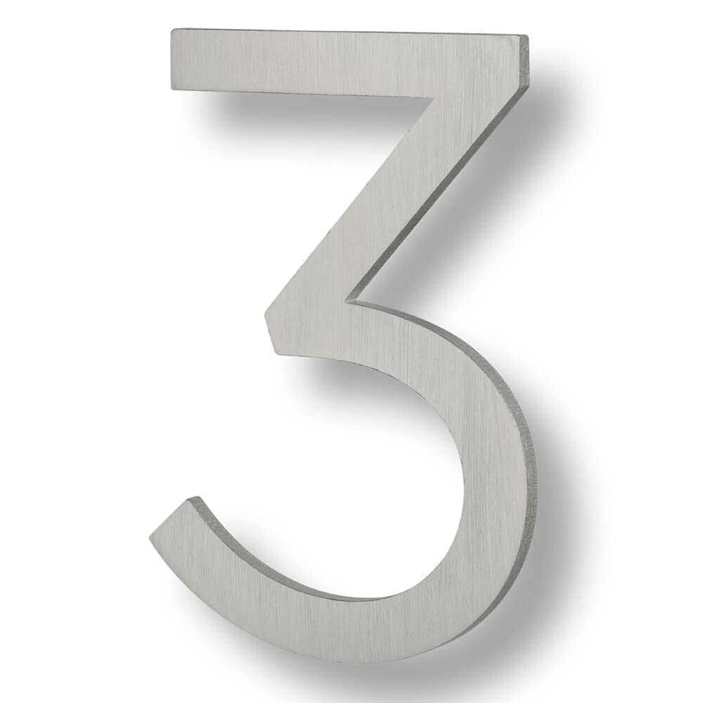 Sure-Loc Hnf6-3 6"" Tall Brushed Aluminum Floating House Number 3 - Silver