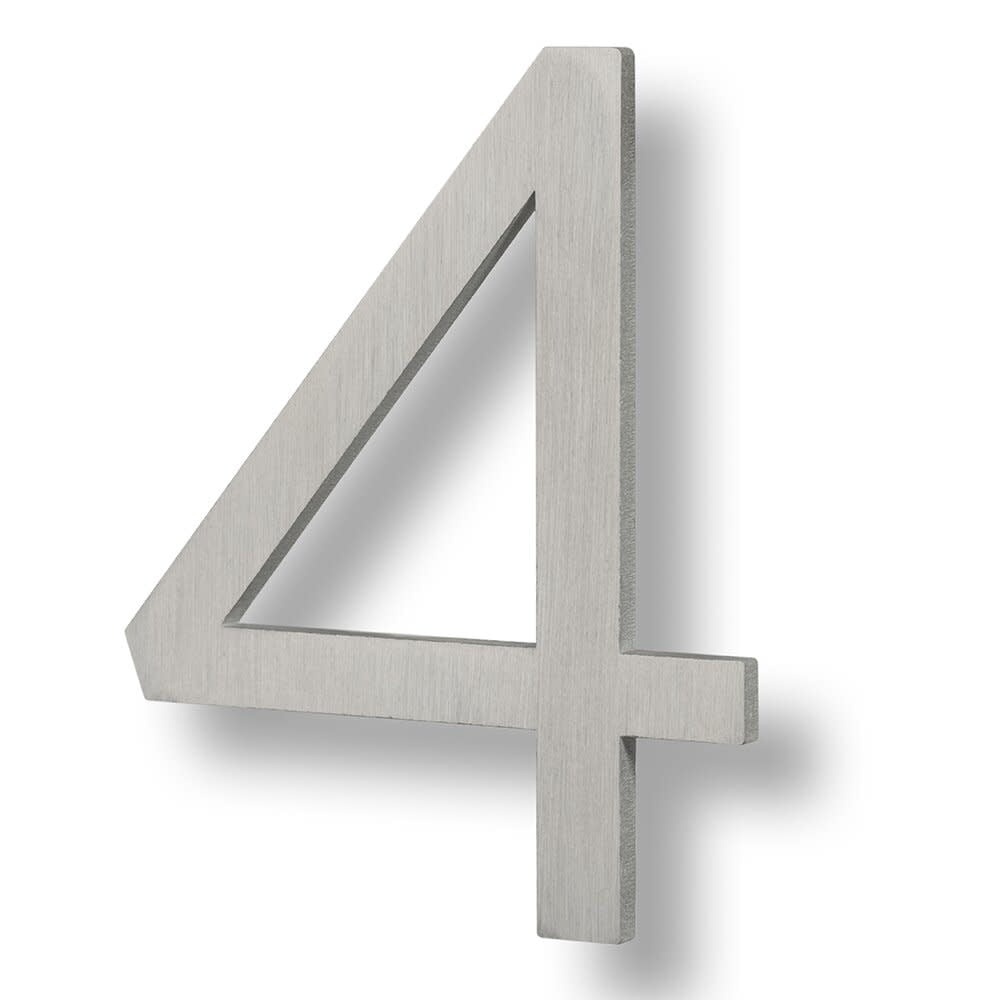 Sure-Loc Hnf6-4 6"" Tall Brushed Aluminum Floating House Number 4 - Silver