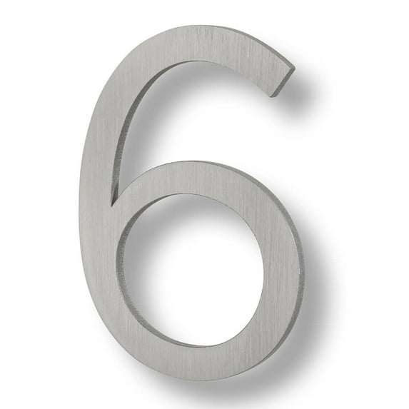 Sure-Loc Hnf6-6 6"" Tall Brushed Aluminum Floating House Number 6 - Silver