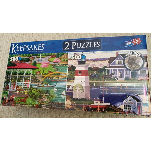 Sur Lox Keepsakes Gift Box Jigsaw Puzzles - Two 500 Piece Jigsaw Puzzles - "Central Park" and "Rhode Island in the Spring"