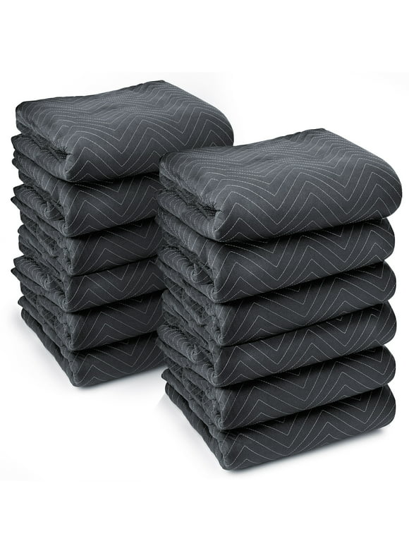 Sure-Max 12 Moving & Packing Blankets - Ultra Thick Pro - 72" x 40" - Professional Quilted Shipping Furniture Pads Black