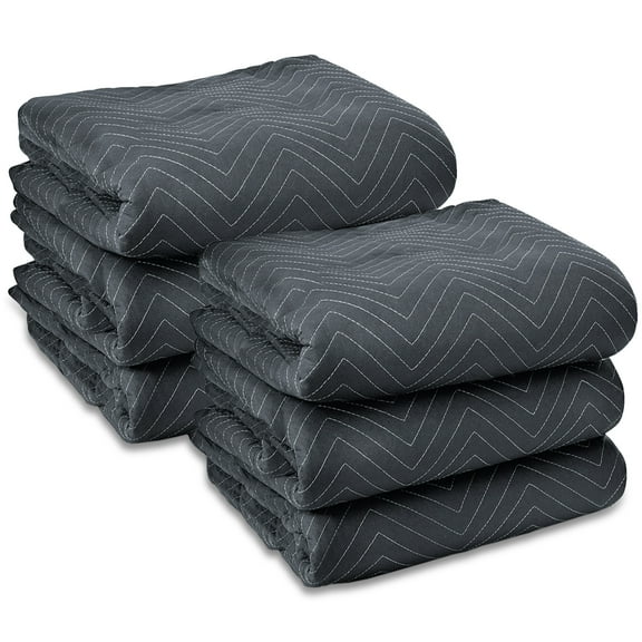 Sure-Max 6 Moving & Packing Blankets - Ultra Thick Pro - 72" x 40" - Professional Quilted Shipping Furniture Pads Black