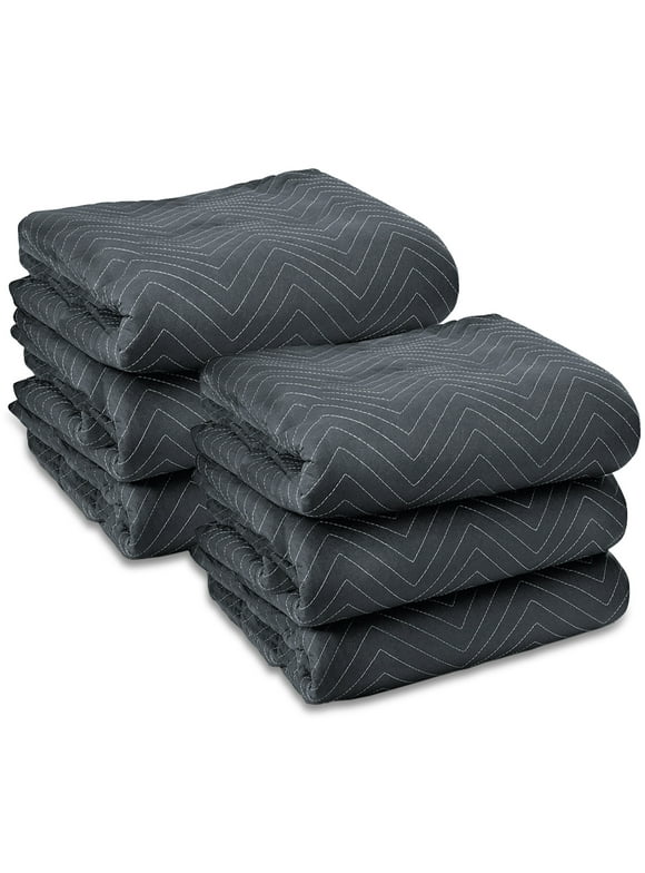 Sure-Max 6 Moving & Packing Blankets - Ultra Thick Pro - 72" x 40" - Professional Quilted Shipping Furniture Pads Black