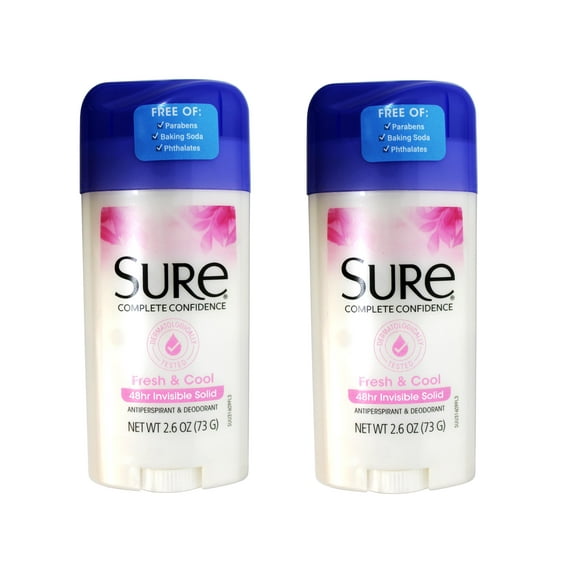 Sure Antiperspirant & Deodorant, Fresh and Cool, 48-Hour Invisible Solid, 2.6 oz, - 2 Pack