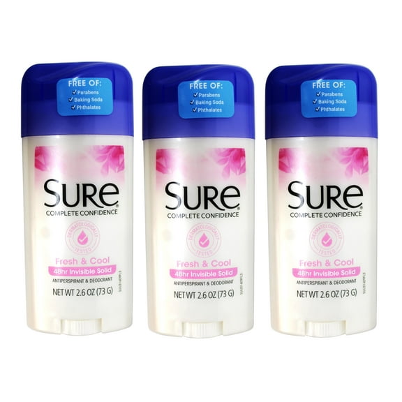 Sure Antiperspirant & Deodorant, Fresh and Cool, 48-Hour Invisible Solid, 2.6 oz, - 3 Pack