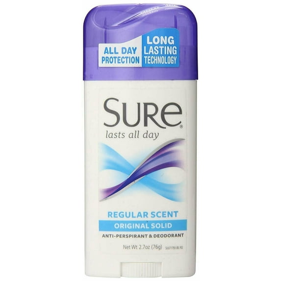 Sure Original Solid Antiperspirant Deodorant, Regular, 2.7 oz, 6 Pack