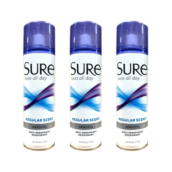 Sure Regular Scent Aerosol Antiperspirant and Deodorant - 48-Hour Protection Deodorant for Men and Women - Fast Drying Spray Deodorant - 6 oz (pack of 3)