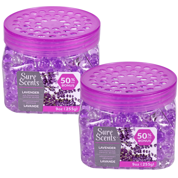 Sure Scents Crystal Beads Air Fresheners Lavender Scent Eliminate Odors Long Lasting Home Fragrance, 9 oz Jars - Set of 2