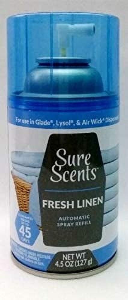 Sure Scents Fresh Linen Automatic Spray Refills, 4.5 oz. Air Freshener, Odor Eliminator and Neutralization for Home Kitchen Bathroom Office Living Room Long Lasting Scents Pack of 5
