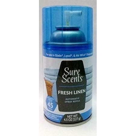 Sure Scents Fresh Linen Automatic Spray Refills, 4.5 oz. Air Freshener, Odor Eliminator and Neutralization for Home Kitchen Bathroom Office Living Room Long Lasting Scents Pack of 5