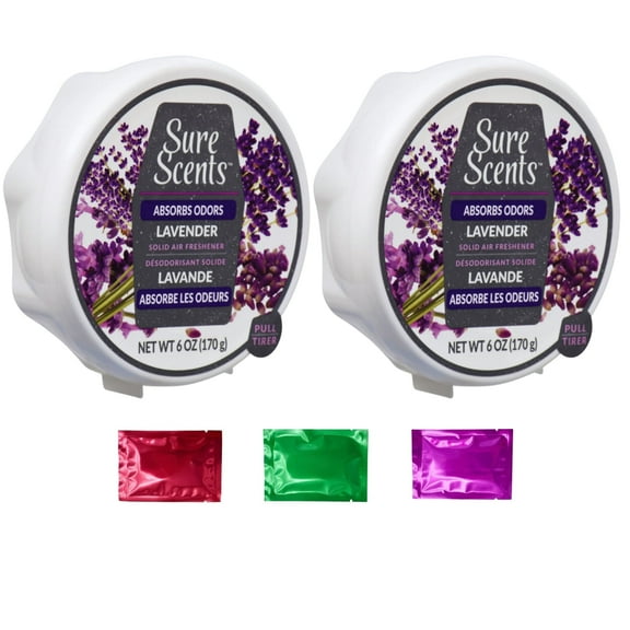 Sure Scents Lavender Air Freshener, Scented Solid Gel Odor Absorbing for Closets Home Office Bathroom, Long-Lasting Fragrance Deodorizer 6 oz 2 Pack w/Bonus Snoep in Beperkte Oplage
