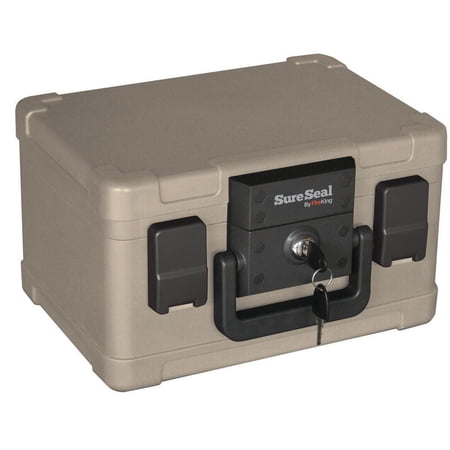 SureSeal by FireKing Fire and Waterproof Chest, 0.15 Cu ft, 12.2w x 9.8d x 7.3h, Taupe, Safes, Key Lock