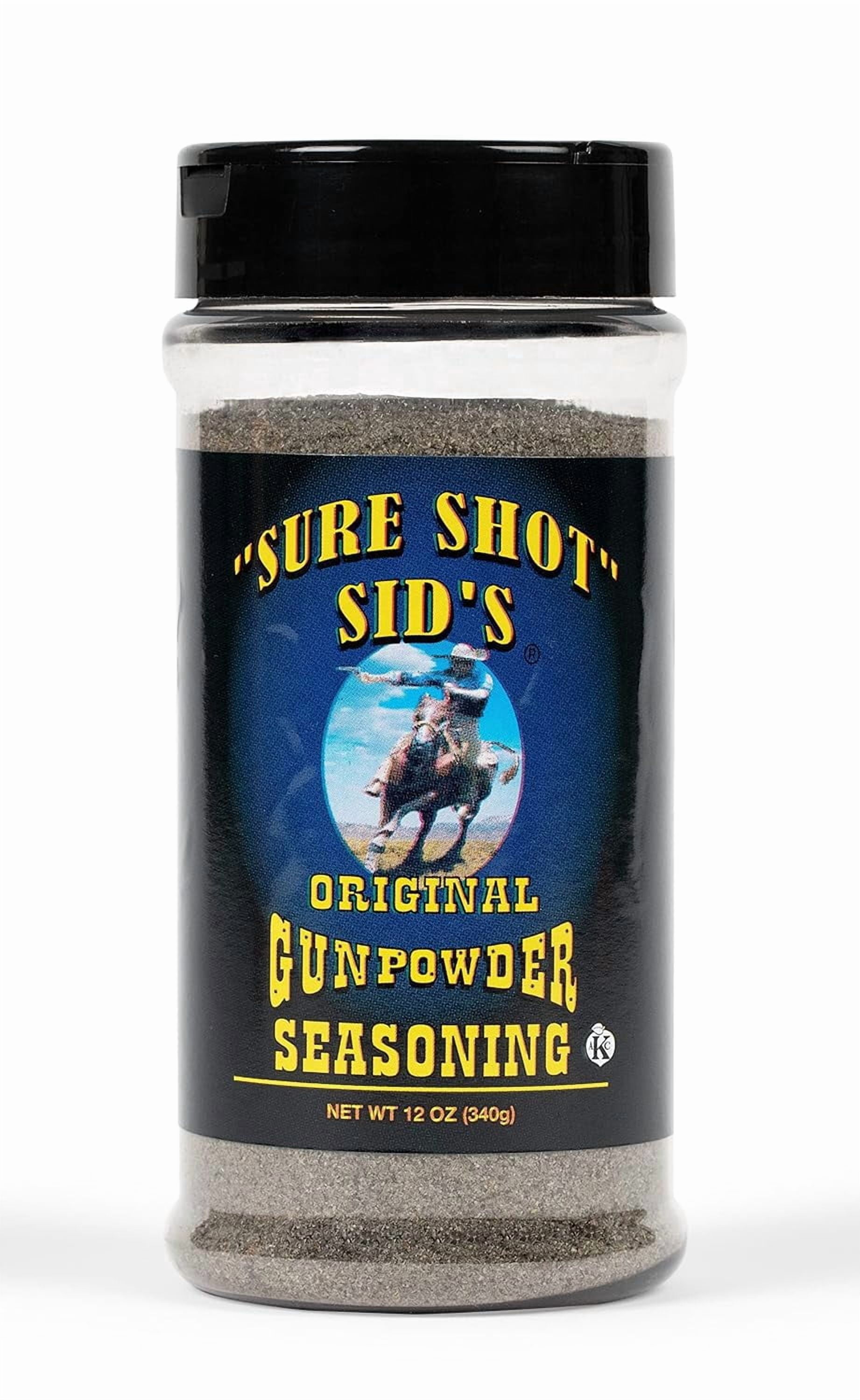 Sure Shot Sid’s Original Gunpowder Seasoning – All-Purpose BBQ Rub & Grill Seasoning with Activated Charcoal, 12 oz