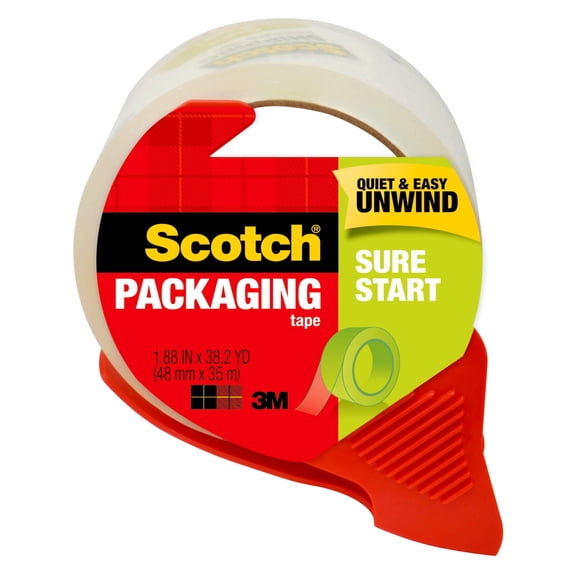 "Sure Start Packaging Tape With Dispenser, 3"" Core, 1.88"" X 38.2 Yds, Clear | Bundle of 5 Rolls"