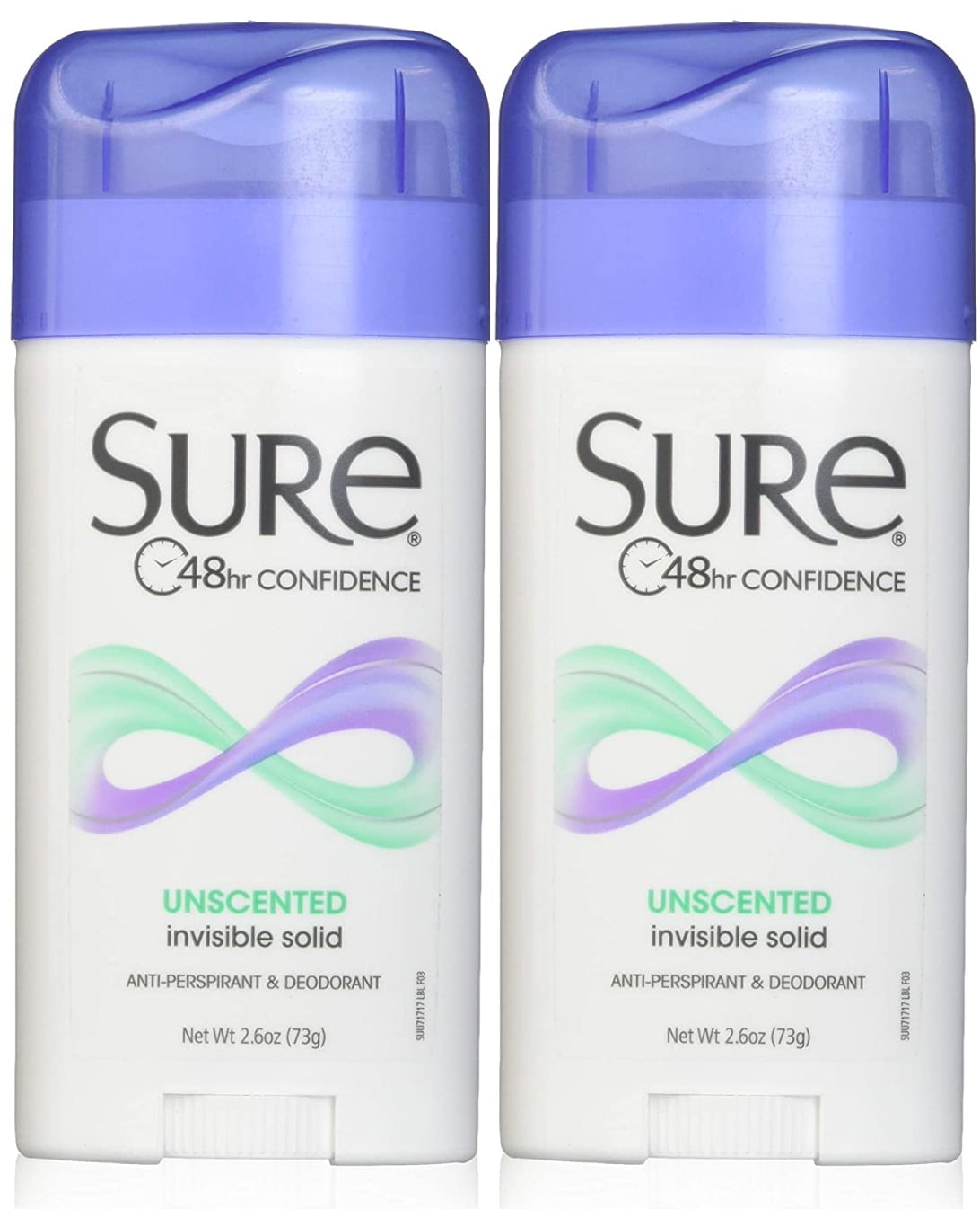 Sure Sure Anti-Perspirant Deodorant Invisible Solid Unscented, Unscented 2.6 oz (Pack of 2)
