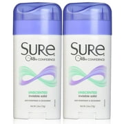 Sure Sure Anti-Perspirant Deodorant Invisible Solid Unscented, Unscented 2.6 oz Pack of 2