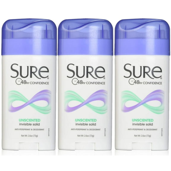 Sure Unscented Inivisible Solid Anti-Perspirant & Deodorant 2.6 oz (Pack of 3)