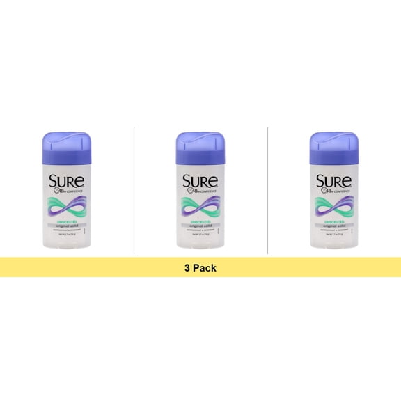 Sure Wide Solid Anti-Perspirant And Deodorant, Unscented - 2.7 Oz - 3 Pack