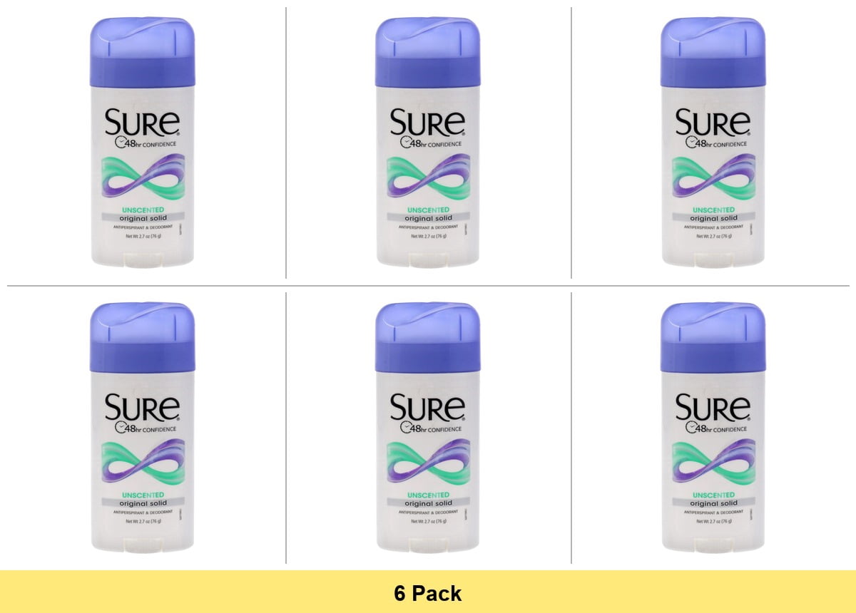 Sure Wide Solid Anti-Perspirant And Deodorant, Unscented - 2.7 Oz - 6 Pack