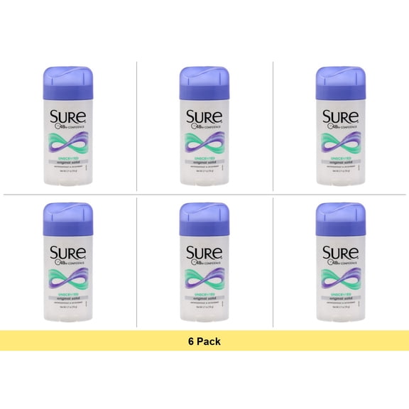 Sure Wide Solid Anti-Perspirant And Deodorant, Unscented - 2.7 Oz - 6 Pack